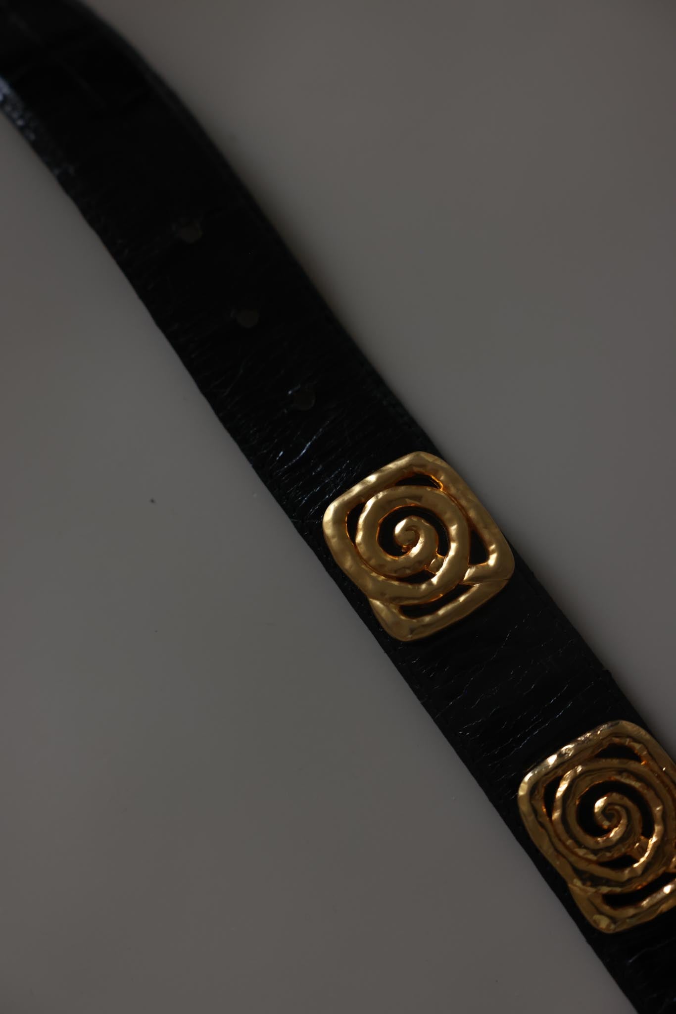 Avignon Gold Tone Swirl Black Leather Belt