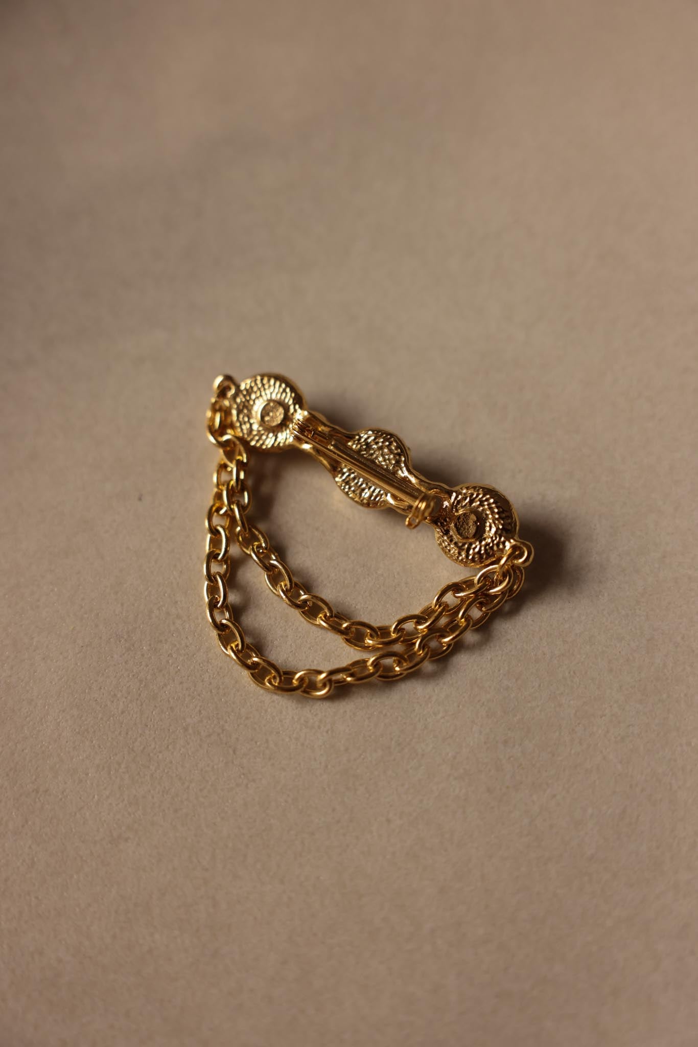 Gold-Tone Faux Pearl Brooch with Double Chain