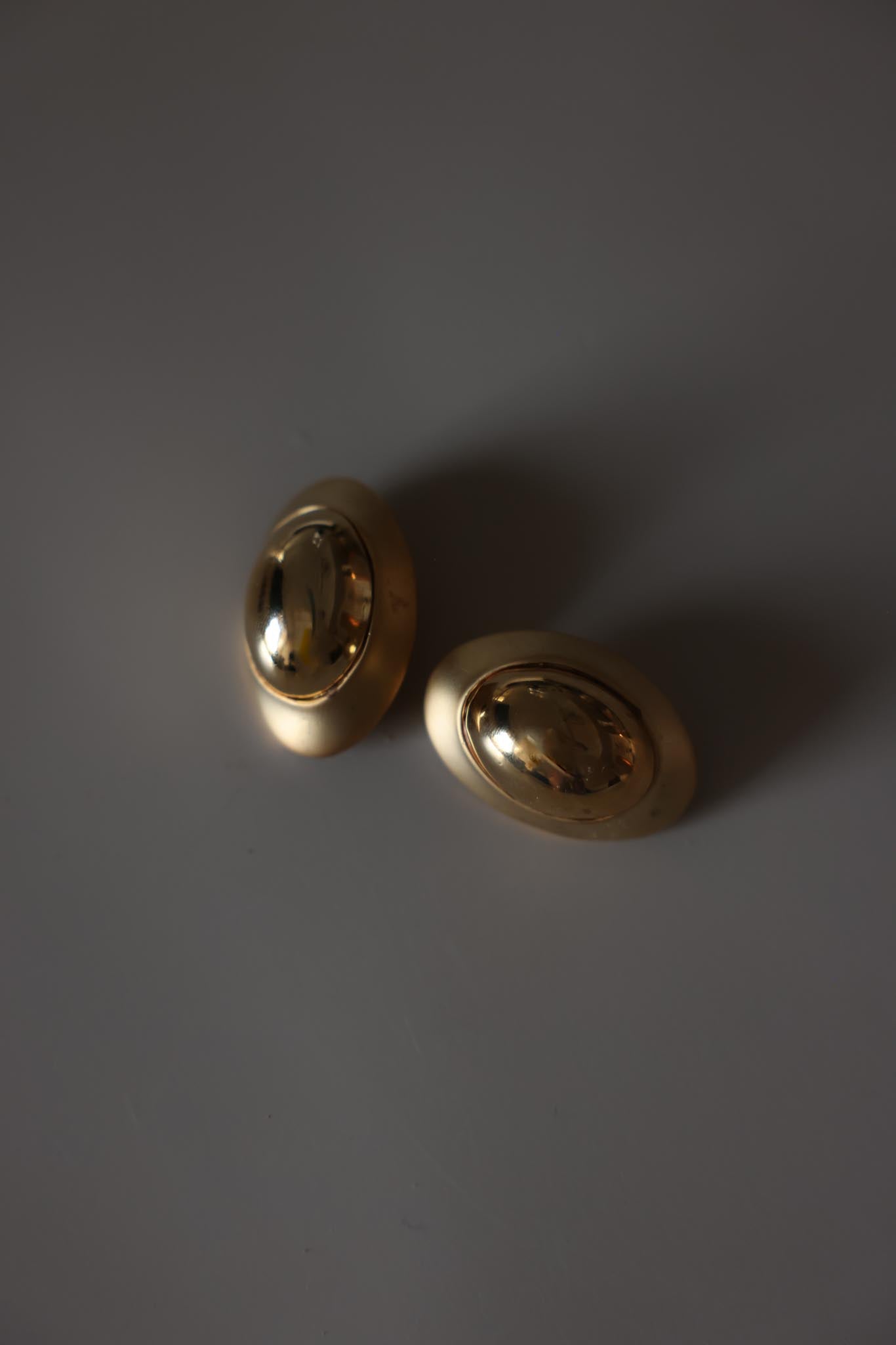 Two Tone Oval Dome Clip-On Earrings