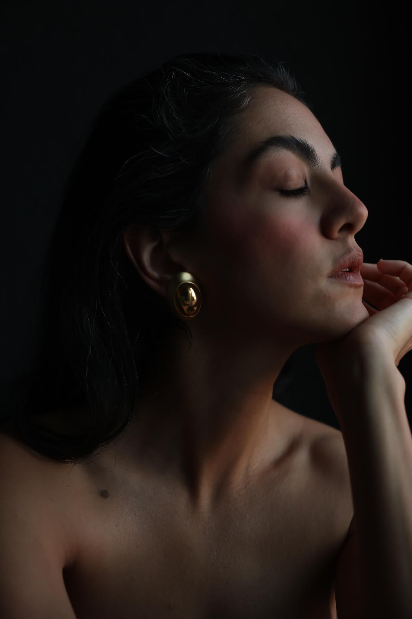Two Tone Oval Dome Clip-On Earrings