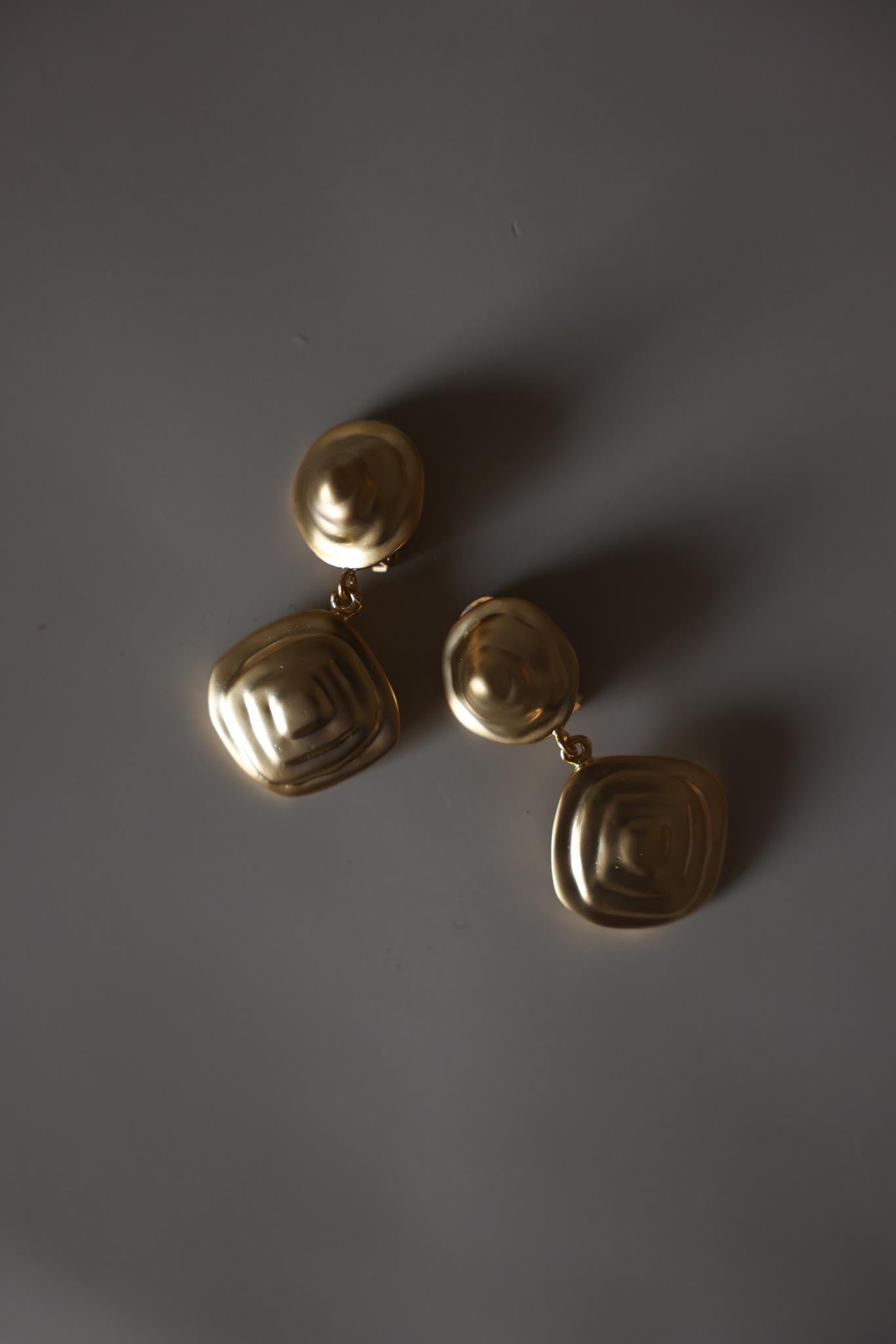 Matte Gold Geometric Dangle Clip-On Earrings