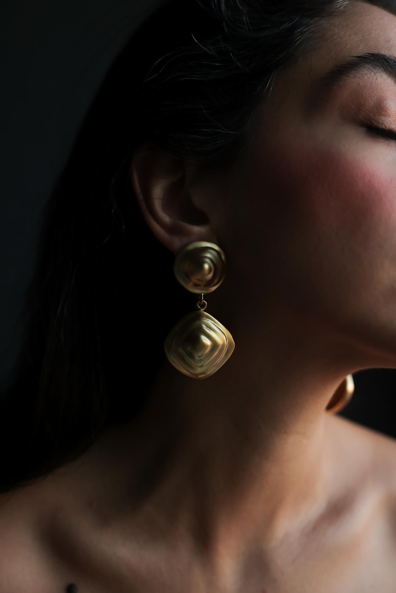 Matte Gold Geometric Dangle Clip-On Earrings