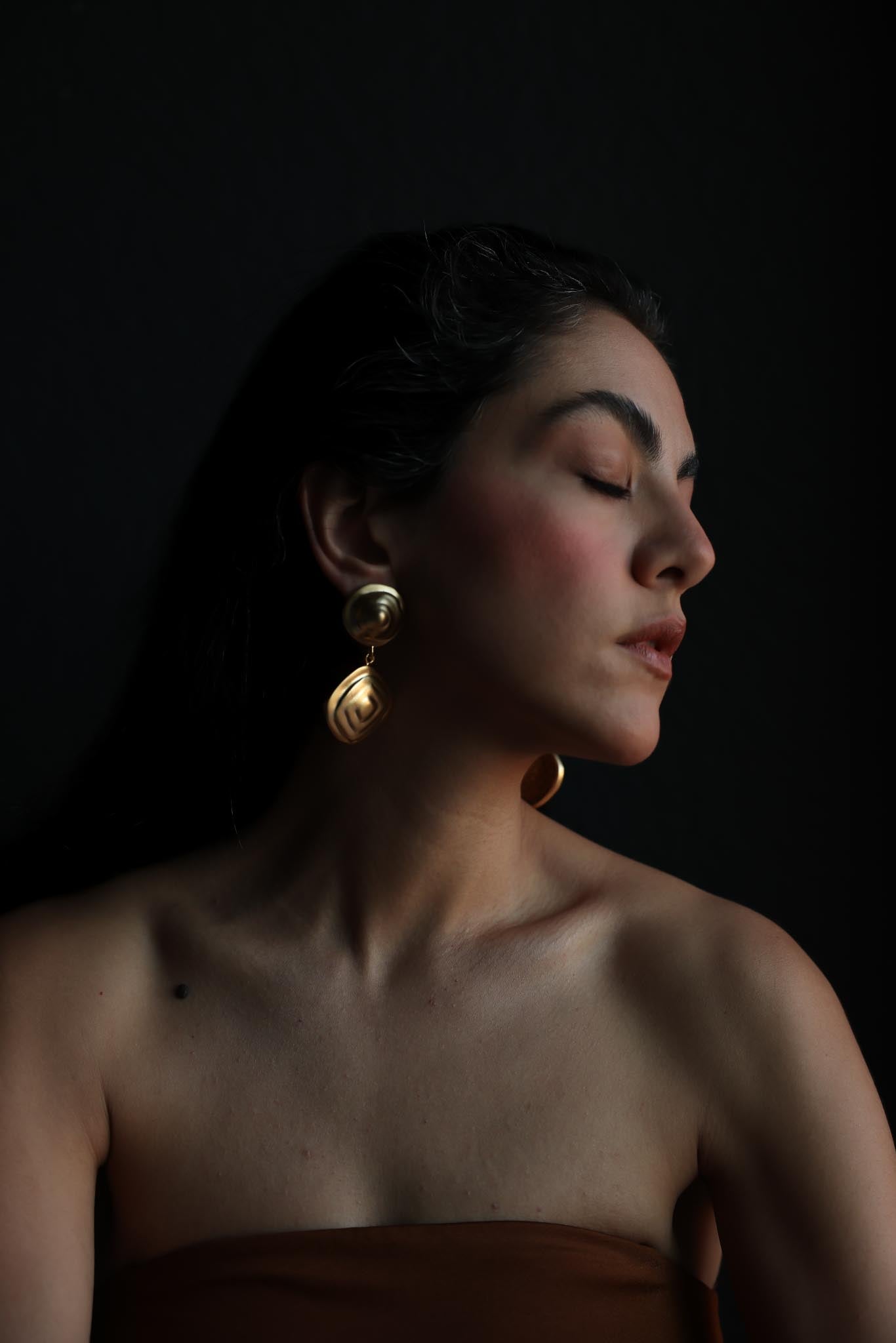 Matte Gold Geometric Dangle Clip-On Earrings