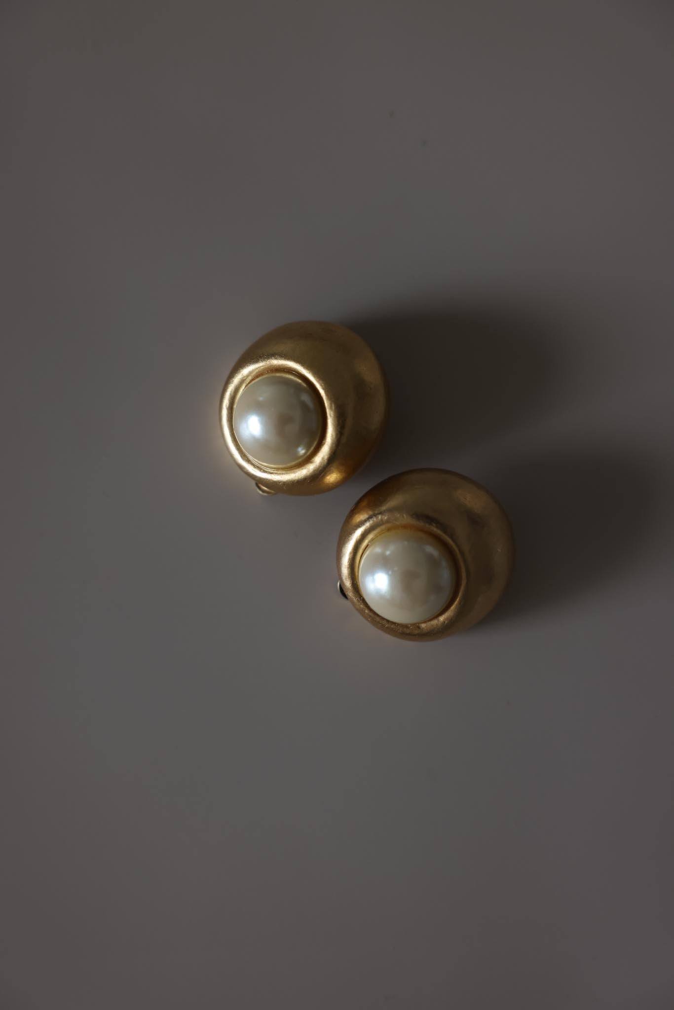 Vintage Chunky Matte Gold Faux Pearl Clip-On Earrings