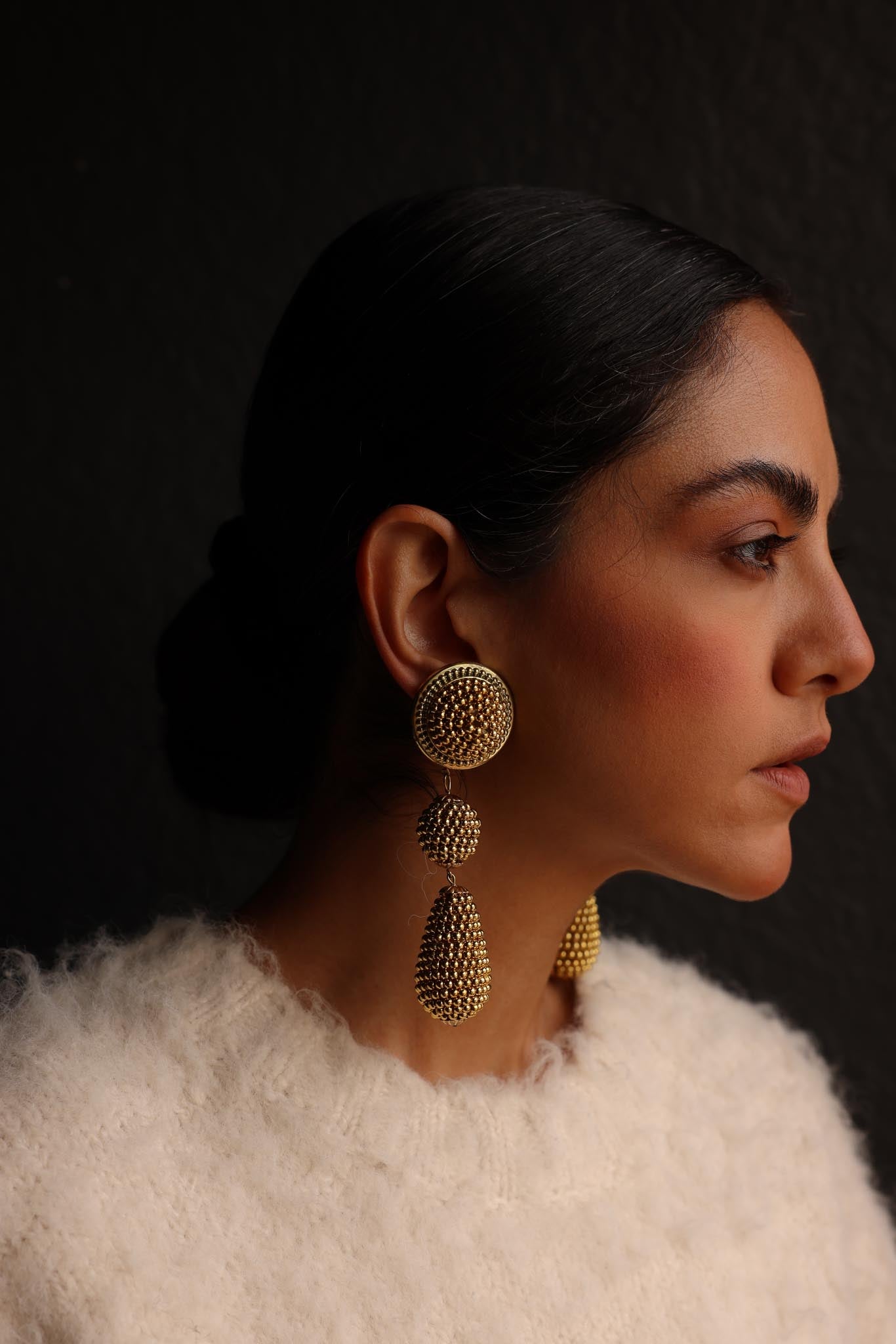 Golden Teardrop Cluster Earrings|Vintage Baazaar 