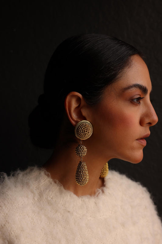 Golden Teardrop Cluster Earrings|Vintage Baazaar 