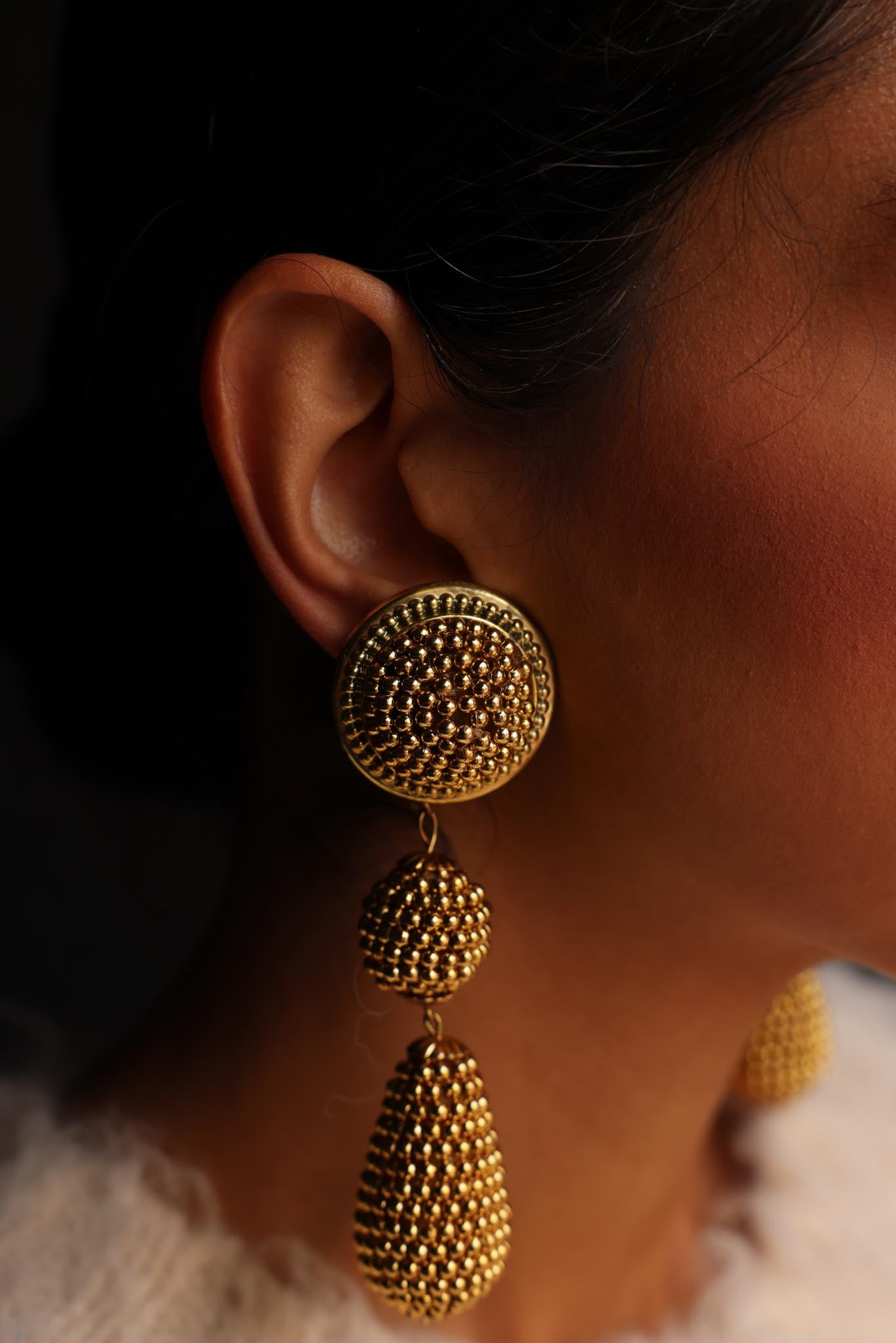 Golden Teardrop Cluster Earrings|Vintage Baazaar 
