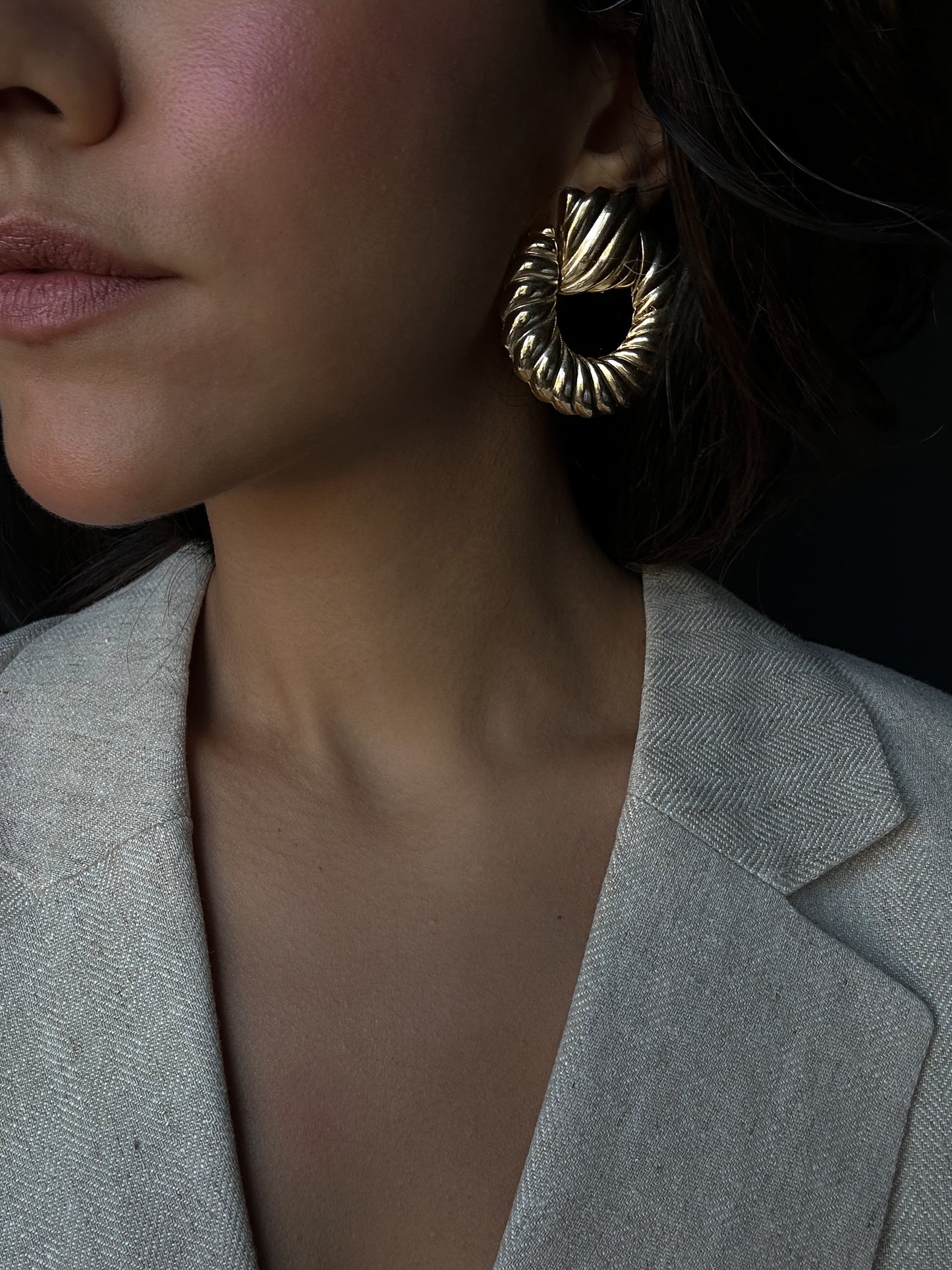 Golden Twisted Hoop Earrings|Vintage Baazaar 