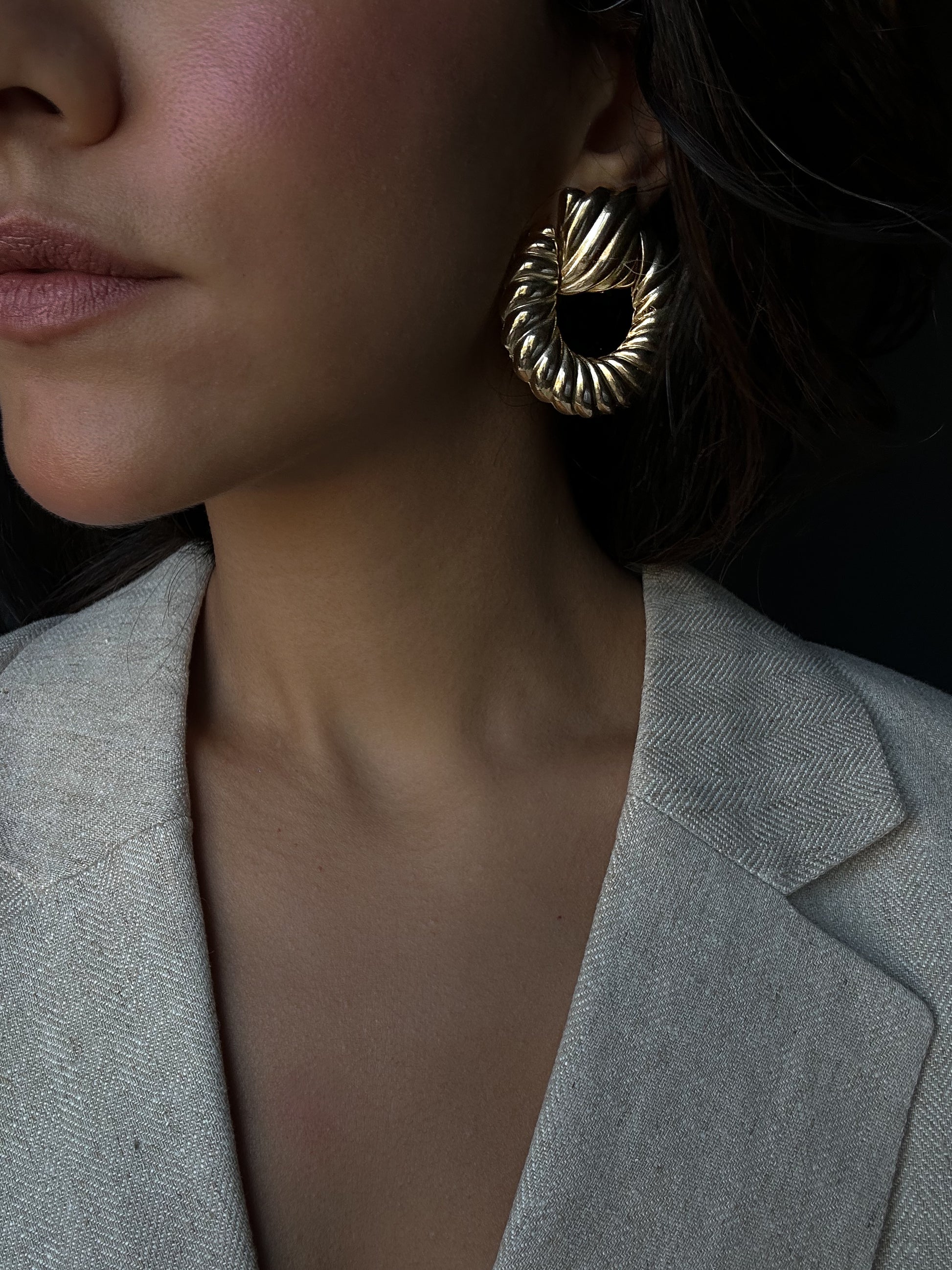 Golden Twisted Hoop Earrings|Vintage Baazaar 
