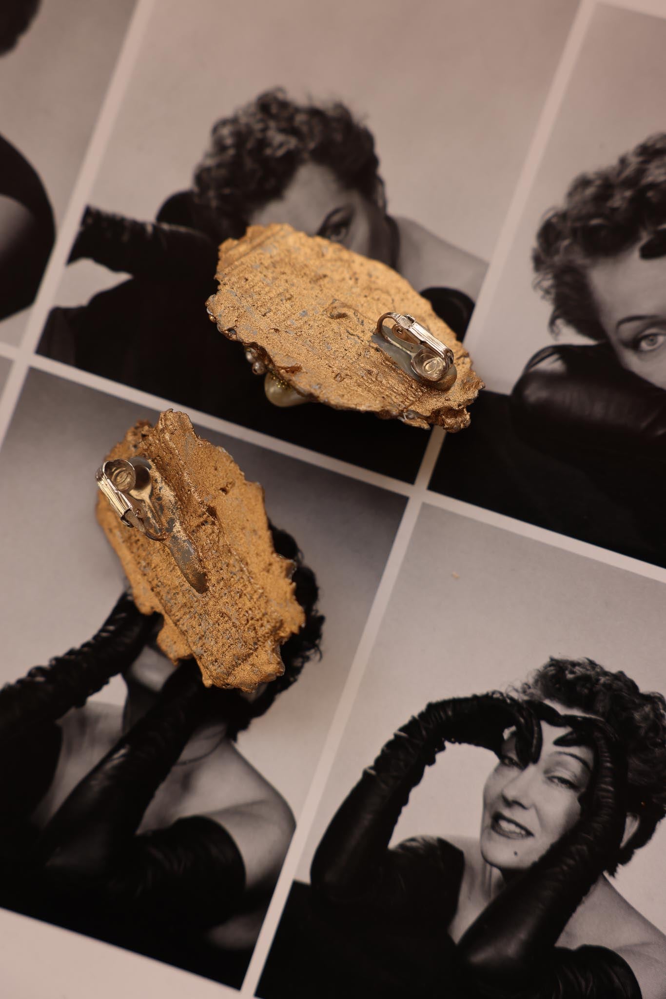 Golden Textured Pearl Cluster  Earrings|Vintage Baazaar 