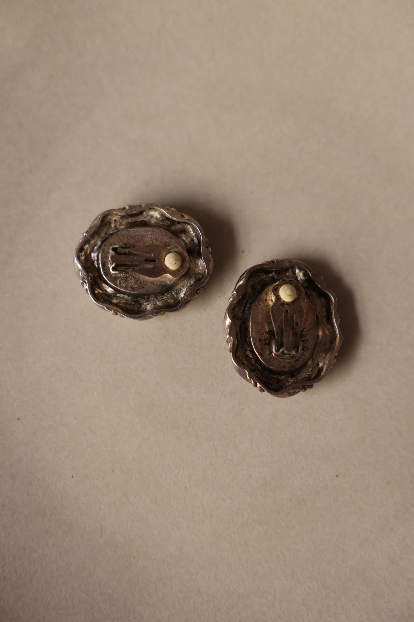 Silver-Tone Black Oval Clip-On Earrings