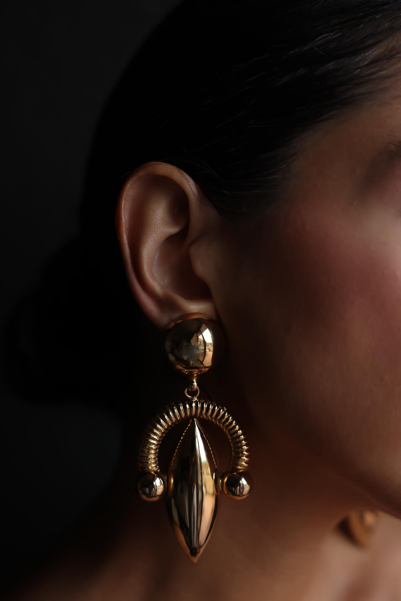 Bold Gold-Tone Sculptural Clip-On Earrings