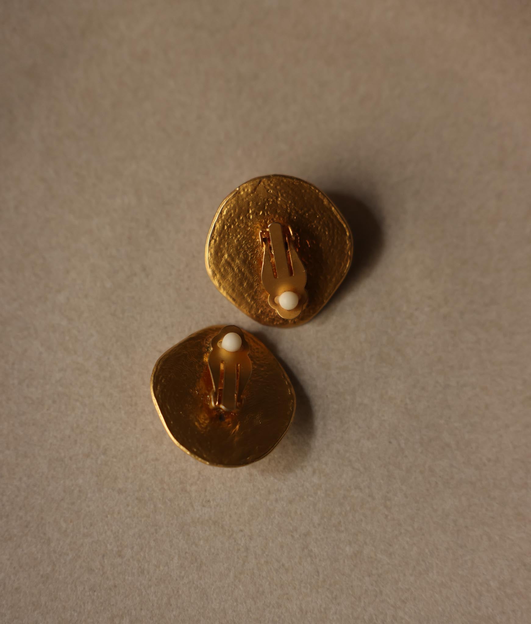 Golden Ripple Clip-On Earrings with Faux Pearls|Vintage Baazaar 