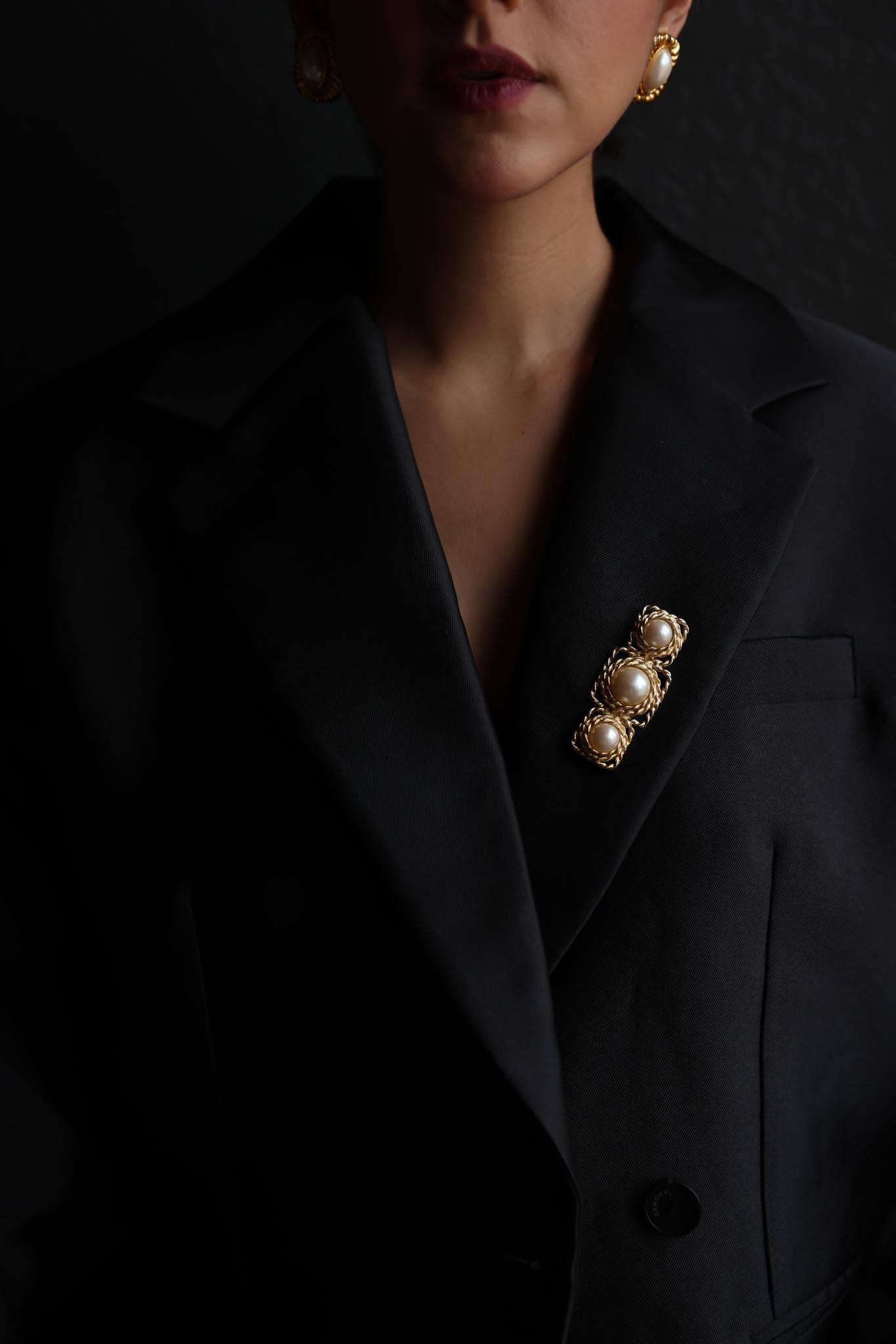Triple Pearl Twist Brooch