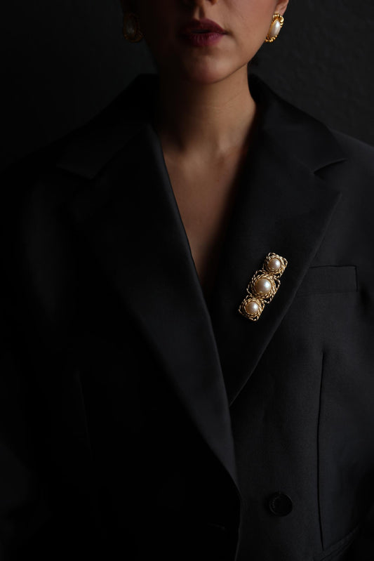 Triple Pearl Twist Brooch