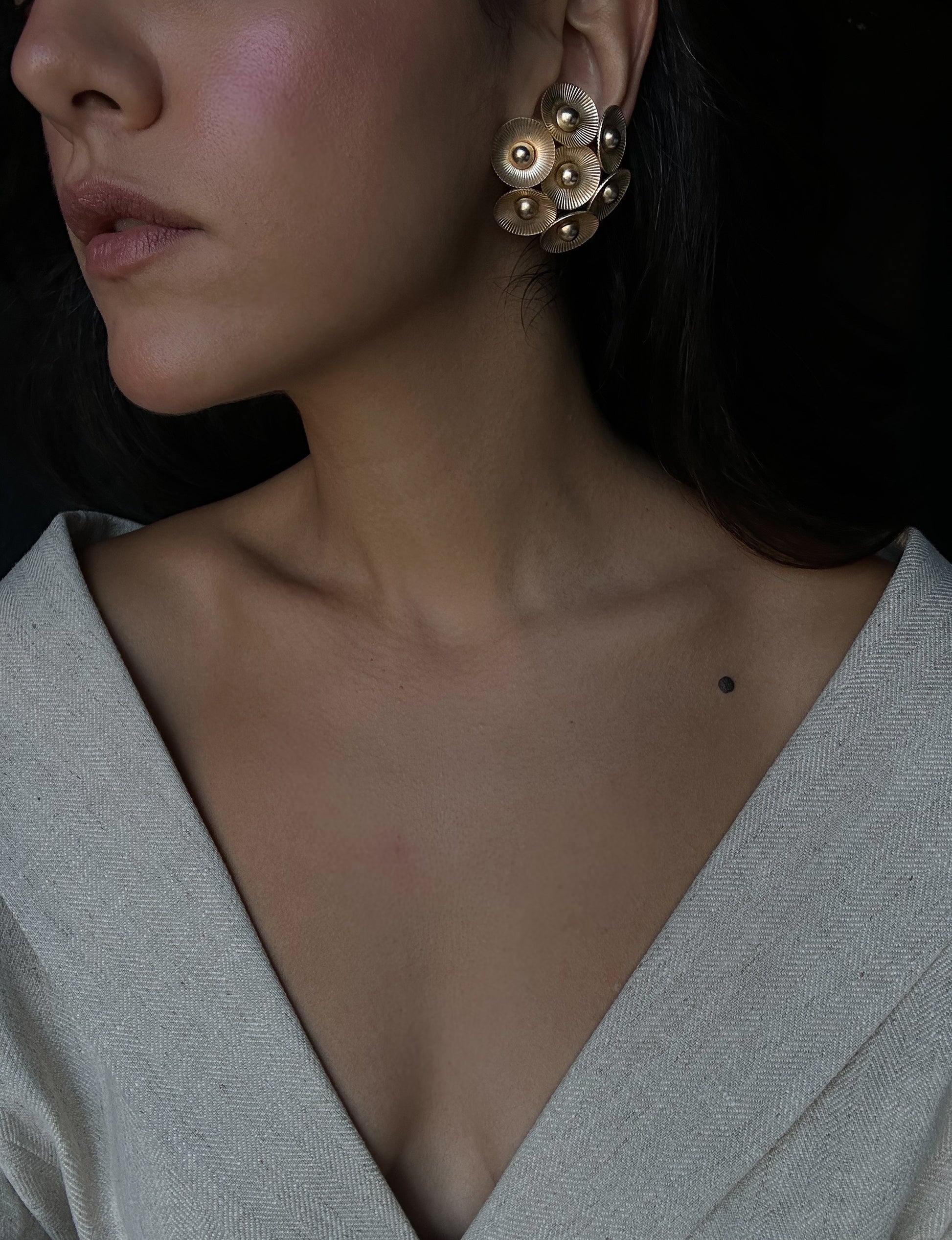 Golden Floral Cluster Earrings|Vintage Baazaar 