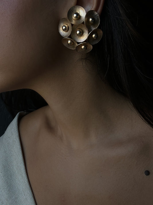 Golden Floral Cluster Earrings|Vintage Baazaar 