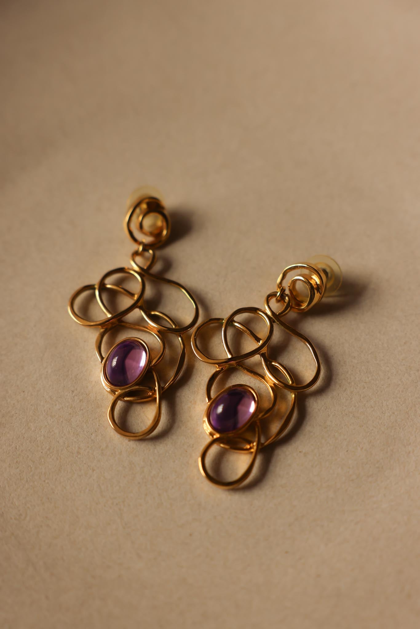 Avon Gold-Tone Dangle Earrings with Purple Cabochon|Vintage Baazaar 