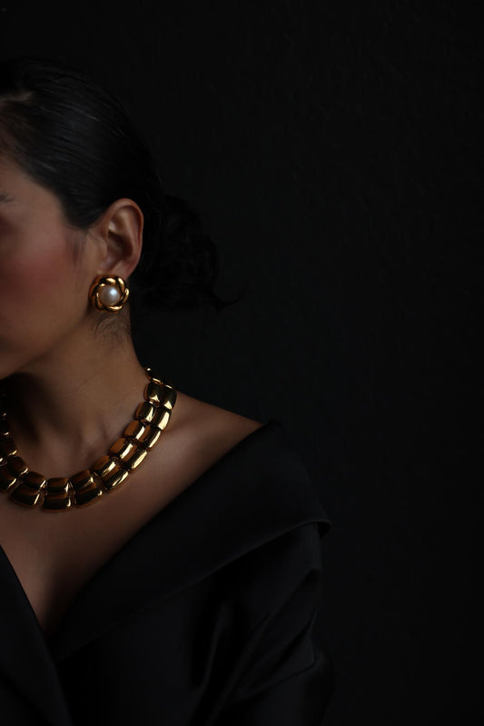 Gold-Tone Knot Pearl Clip-On Earrings