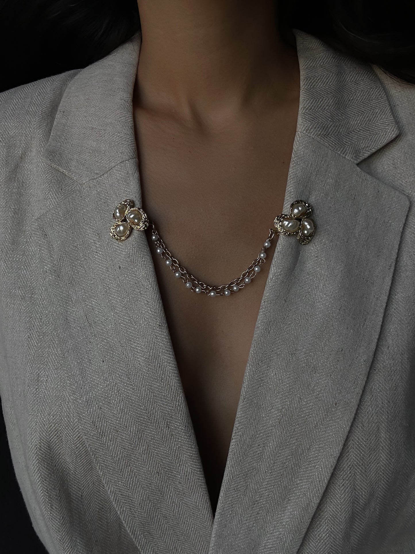 Pearl Golden Chain Brooch|Vintage Baazaar 