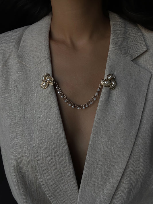 Pearl Golden Chain Brooch|Vintage Baazaar 