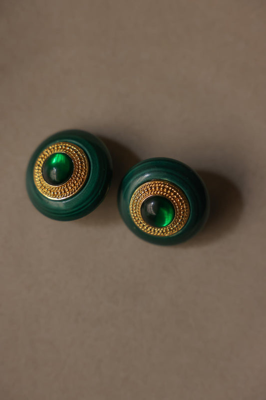 Emerald Glow Clip-On Earrings|Vintage Baazaar 