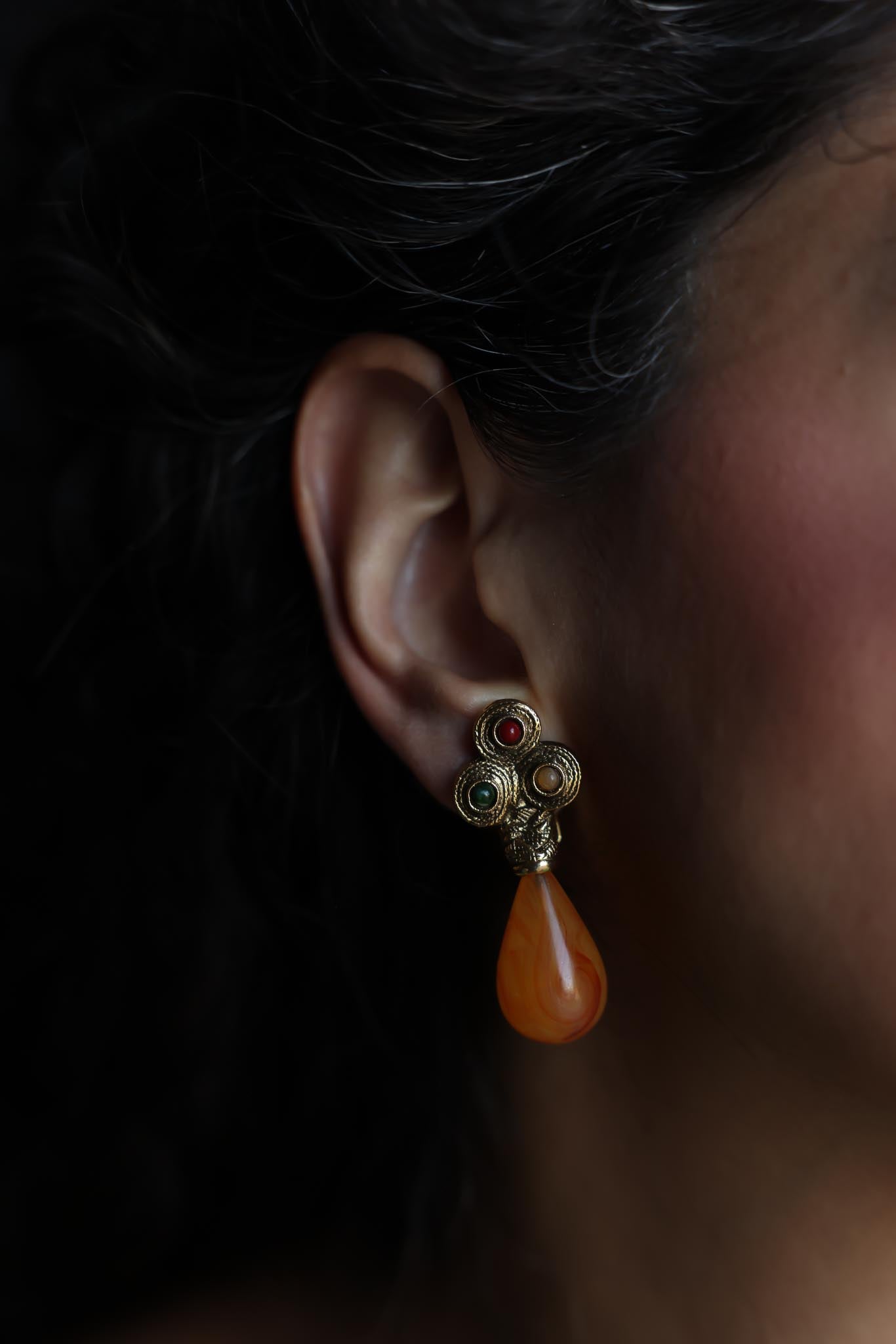 Amber Teardrop Clip-On Earrings