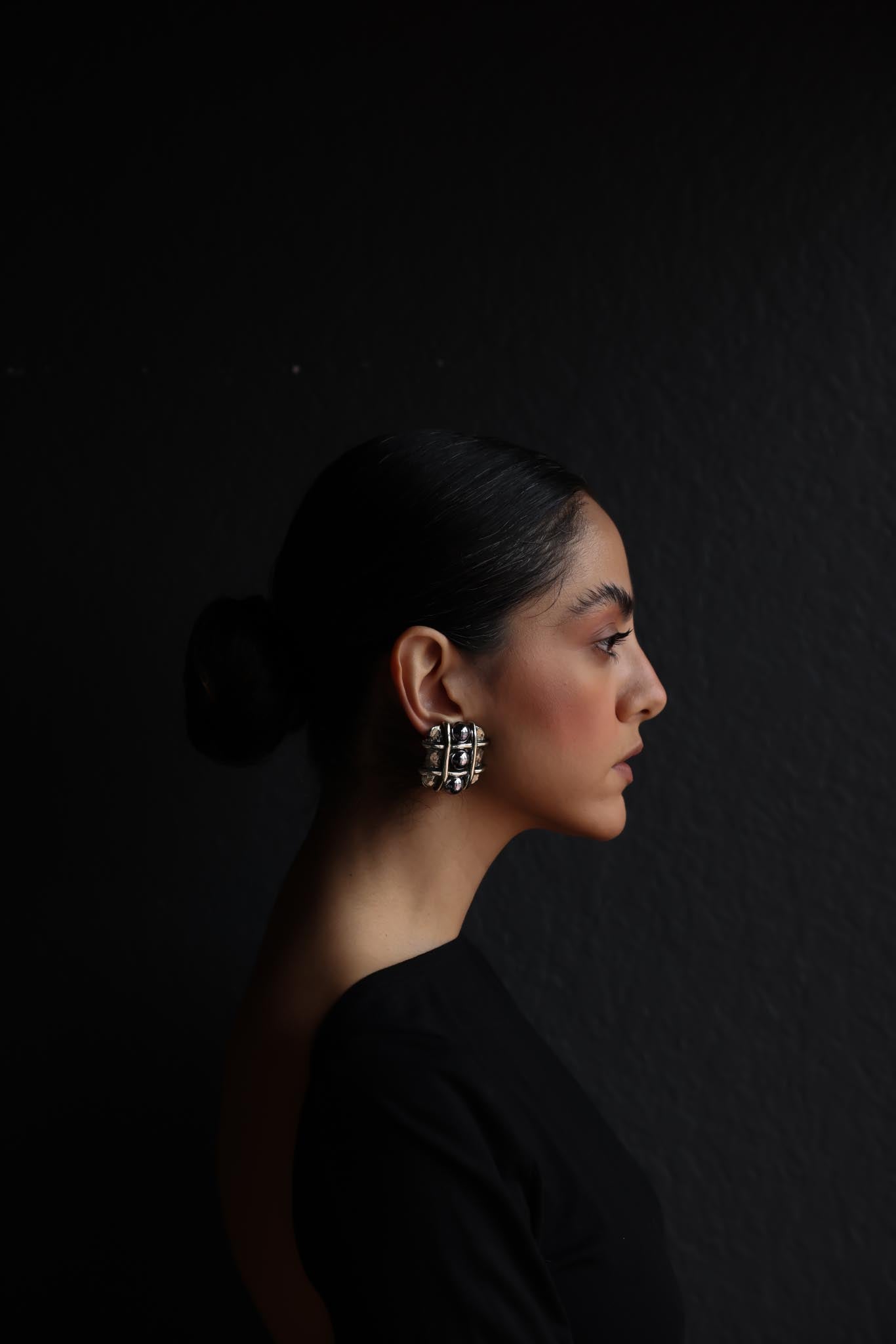 Silver-Tone Geometric Clip-On Earrings|Vintage Baazaar 