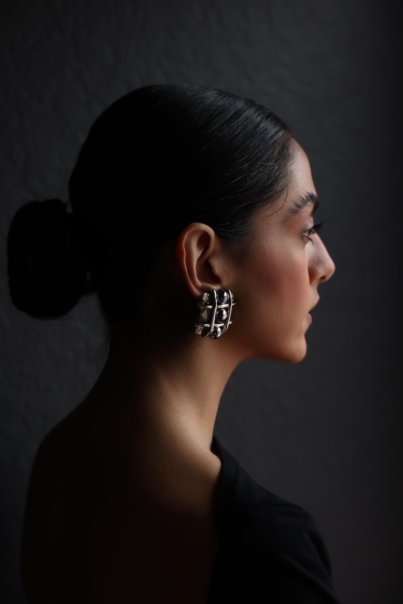 Silver-Tone Geometric Clip-On Earrings|Vintage Baazaar 