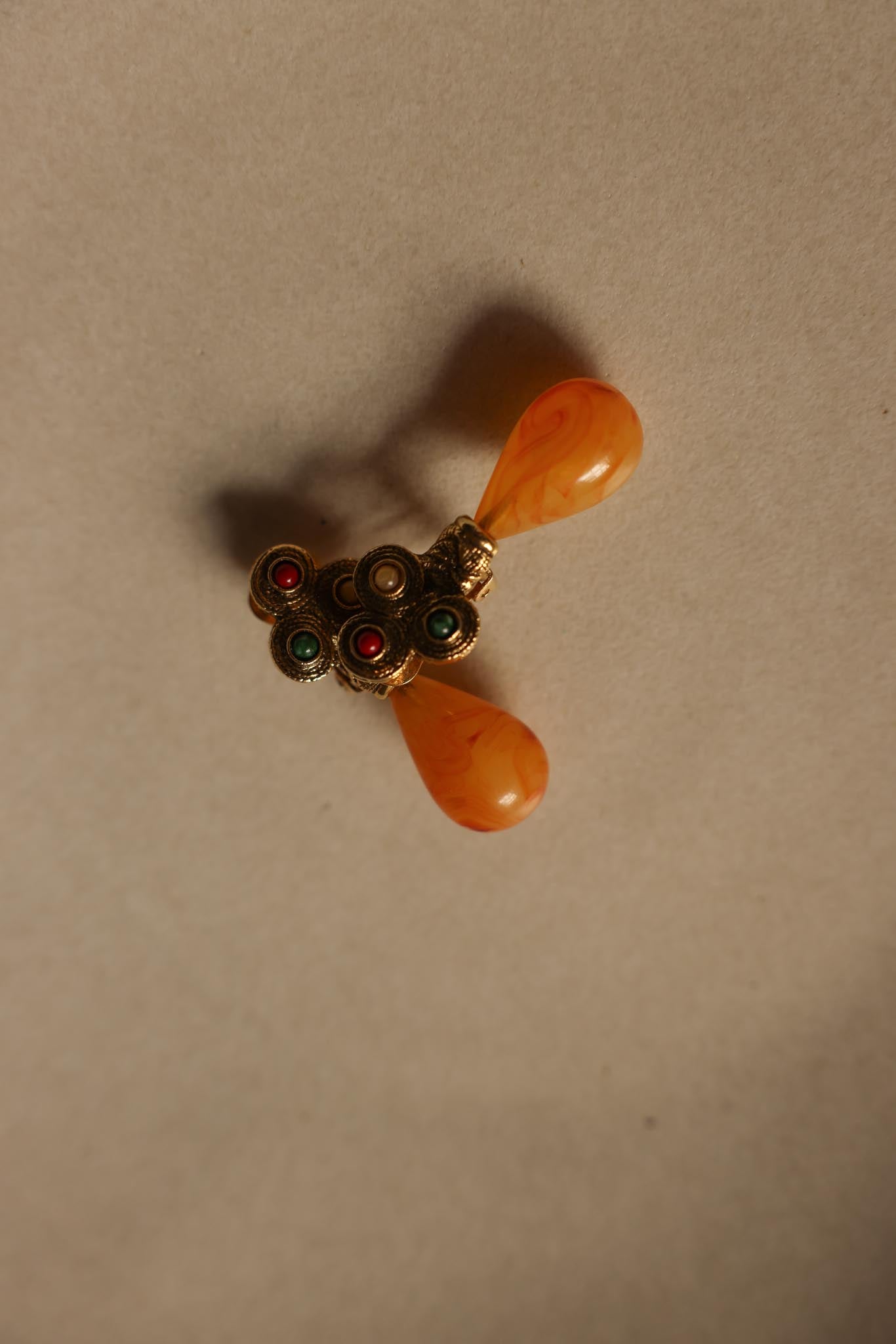 Amber Teardrop Clip-On Earrings