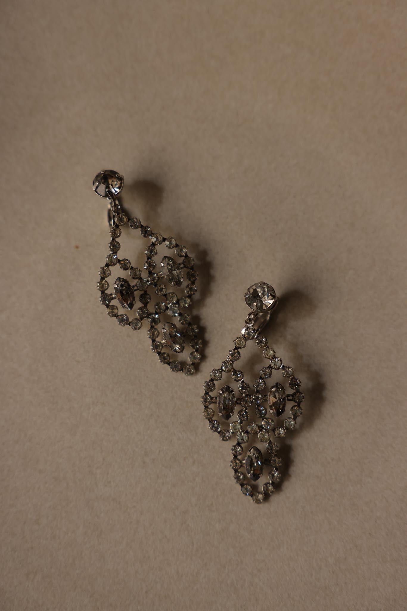 Silver-Tone Rhinestone Clip-On Earrings|Vintage Baazaar 