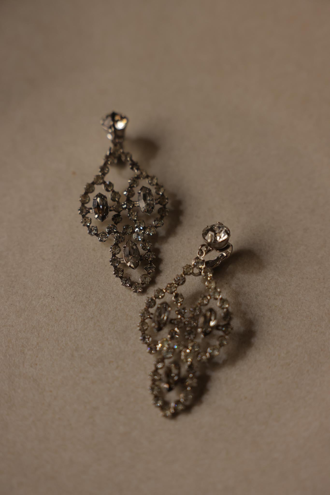 Silver-Tone Rhinestone Clip-On Earrings|Vintage Baazaar 