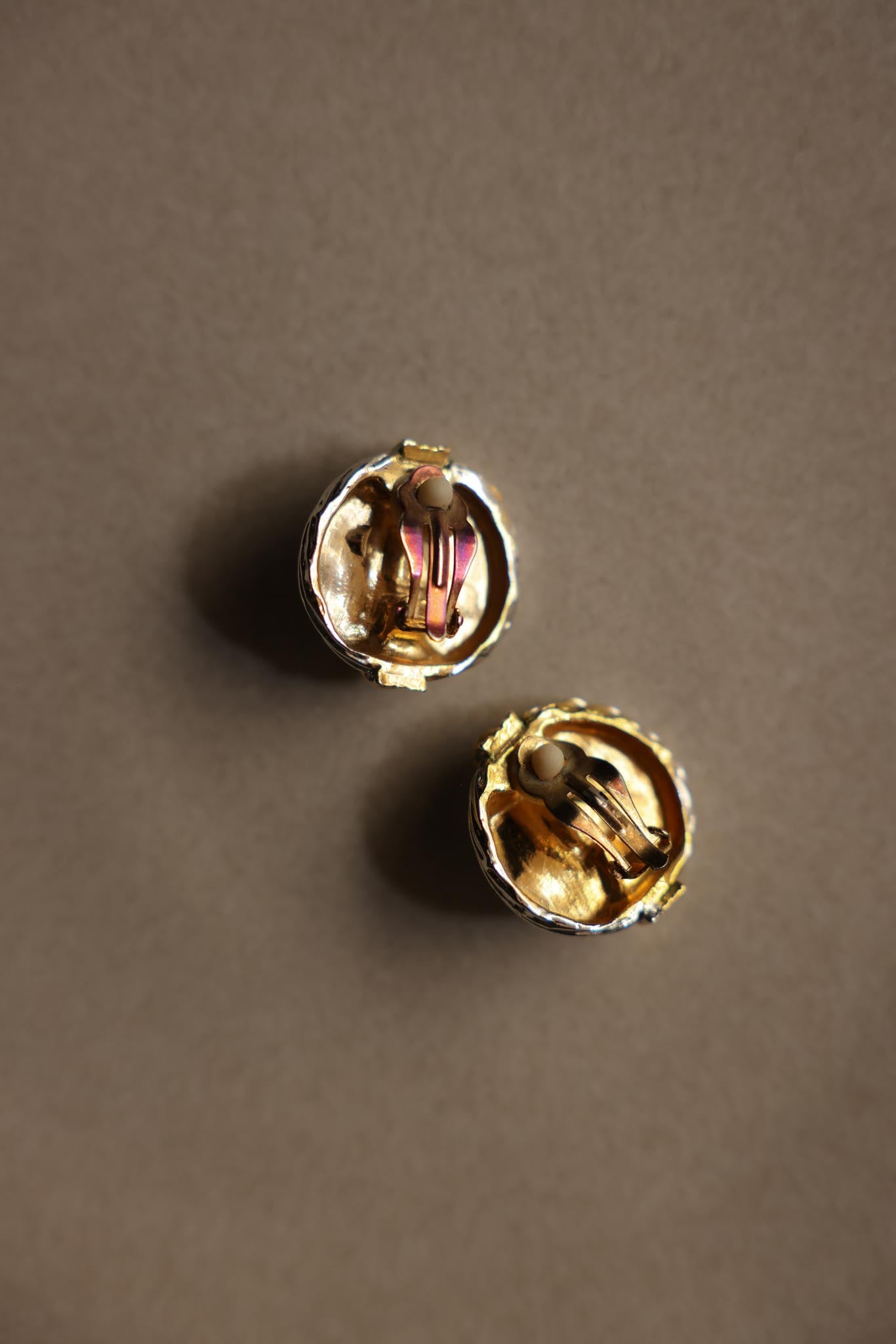 Silver-Plated Clip-On Earrings with Black Cabochon & Rhinestones|Vintage Baazaar 
