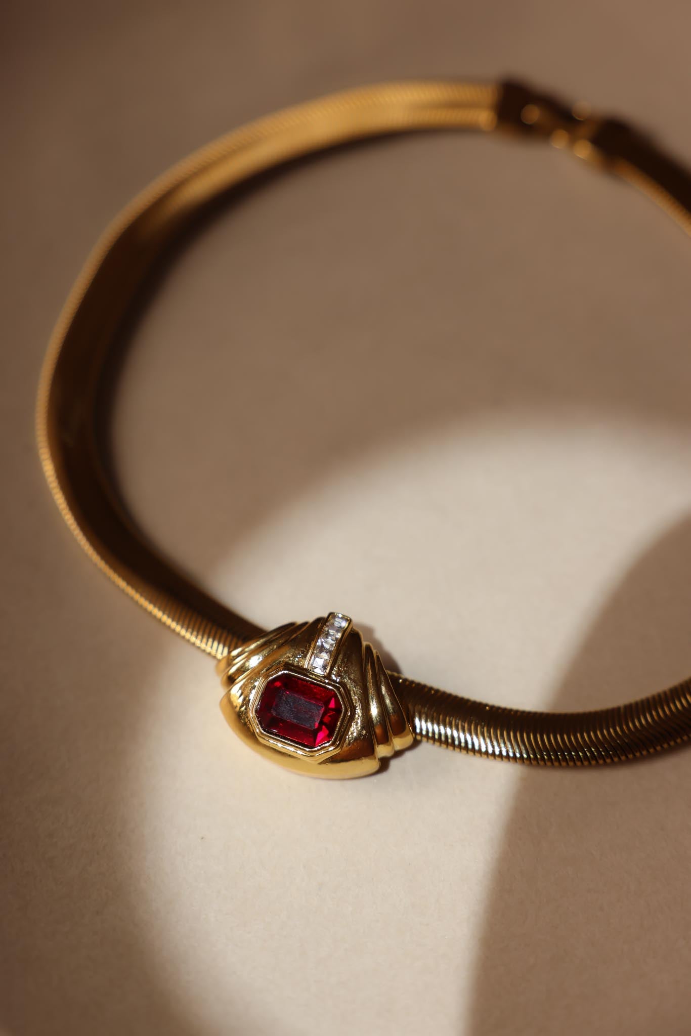 Omega Necklace with Red and Clear Rhinestones
