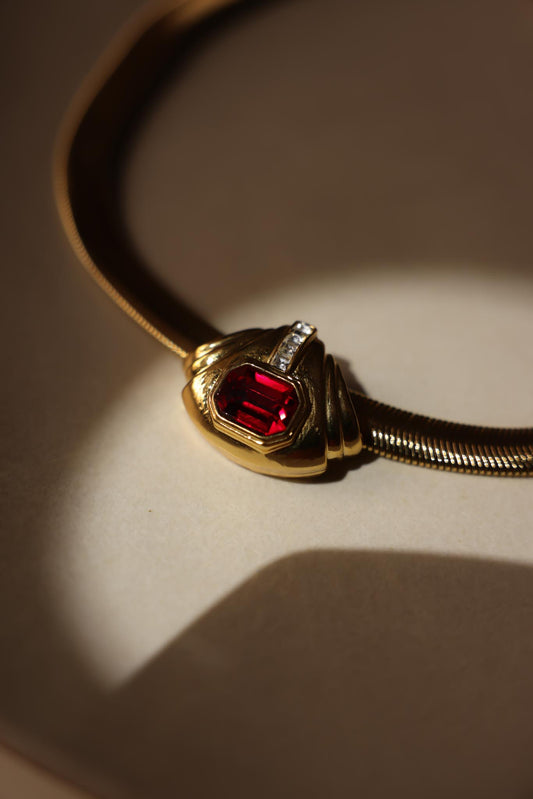 Omega Necklace with Red and Clear Rhinestones