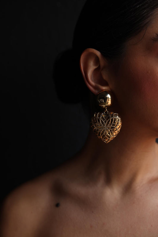 Golden Heart Clip-On Earrings|Vintage Baazaar 