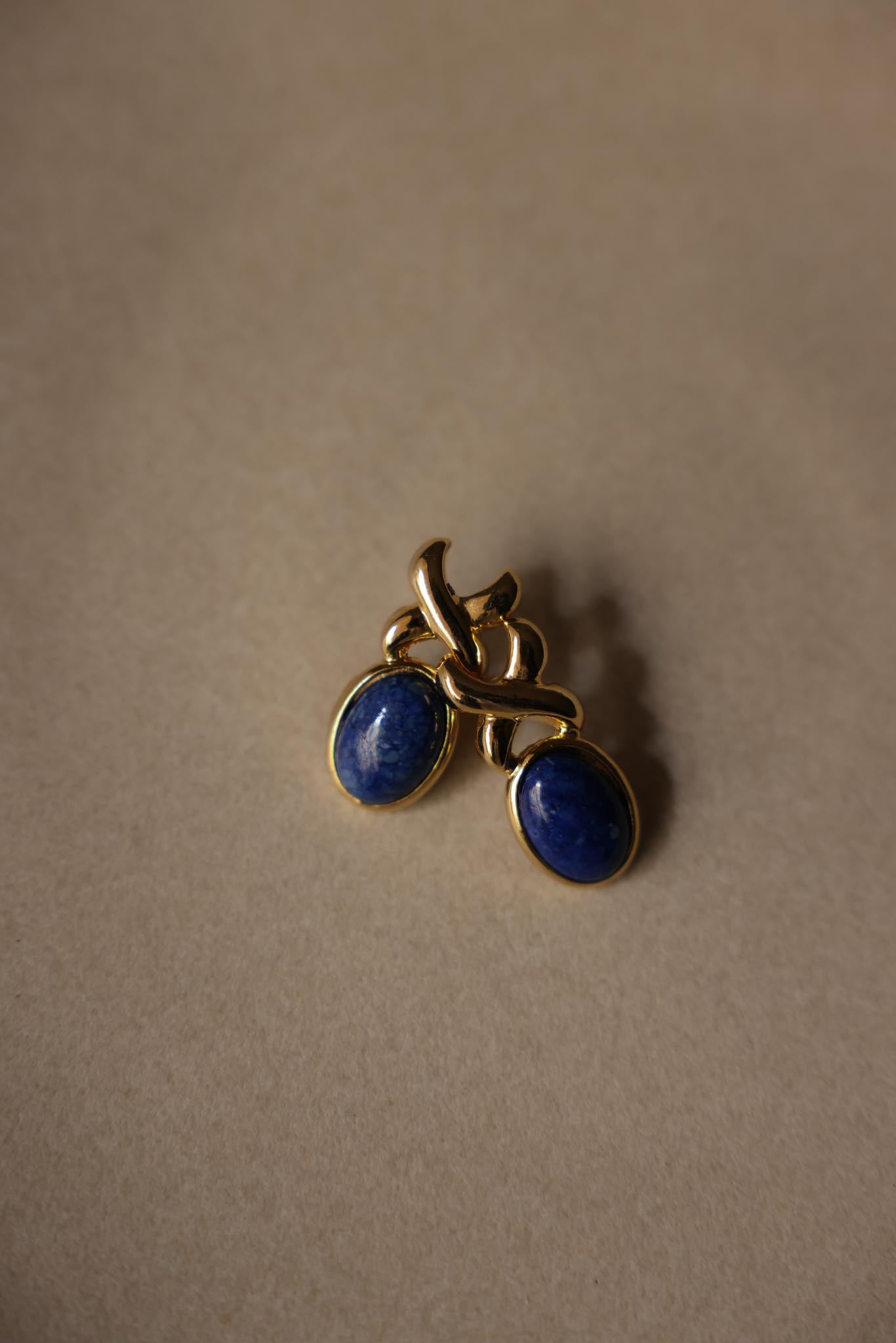 Gold and Blue Oval Drop Earrings|Vintage Baazaar 