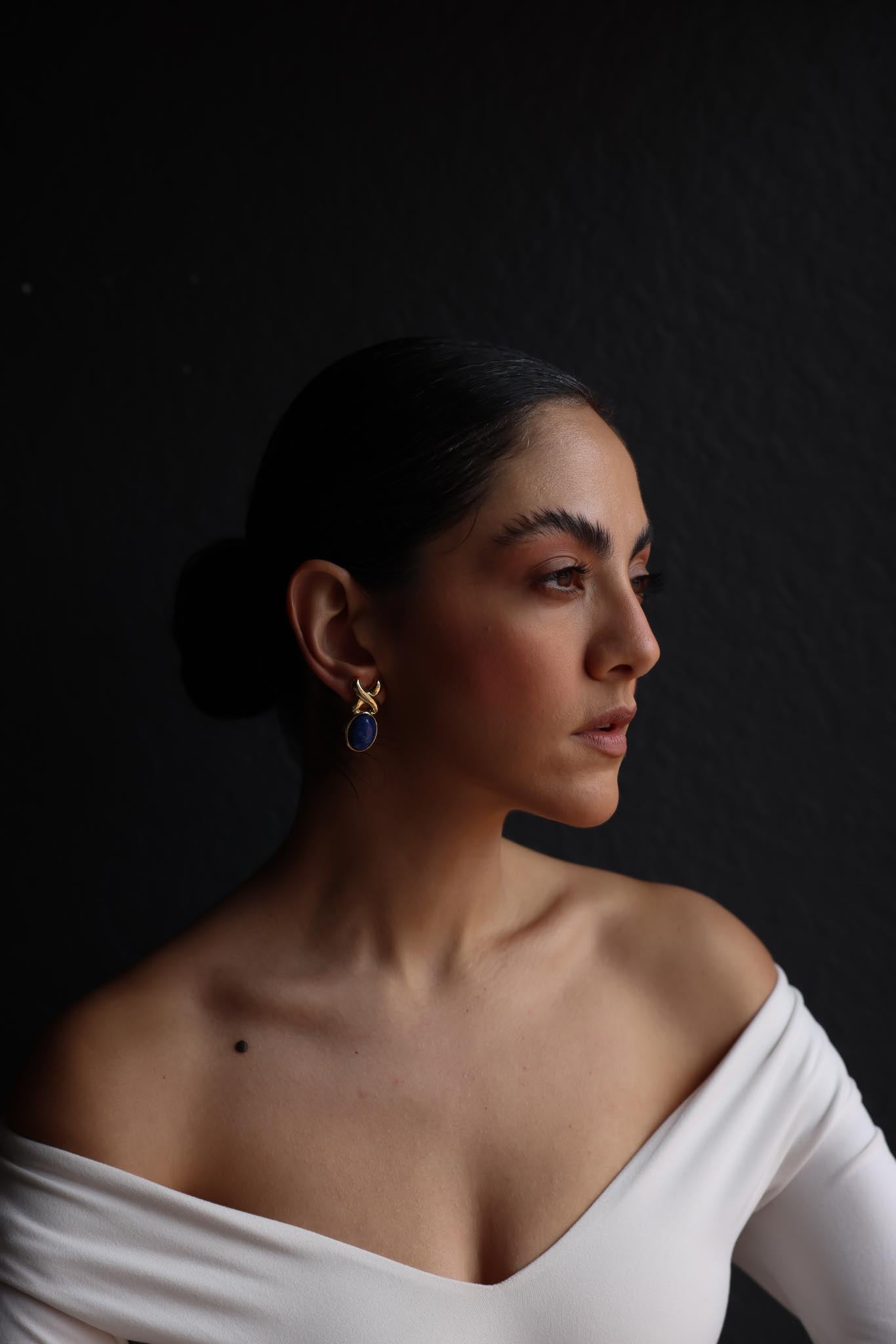 Gold and Blue Oval Drop Earrings|Vintage Baazaar 