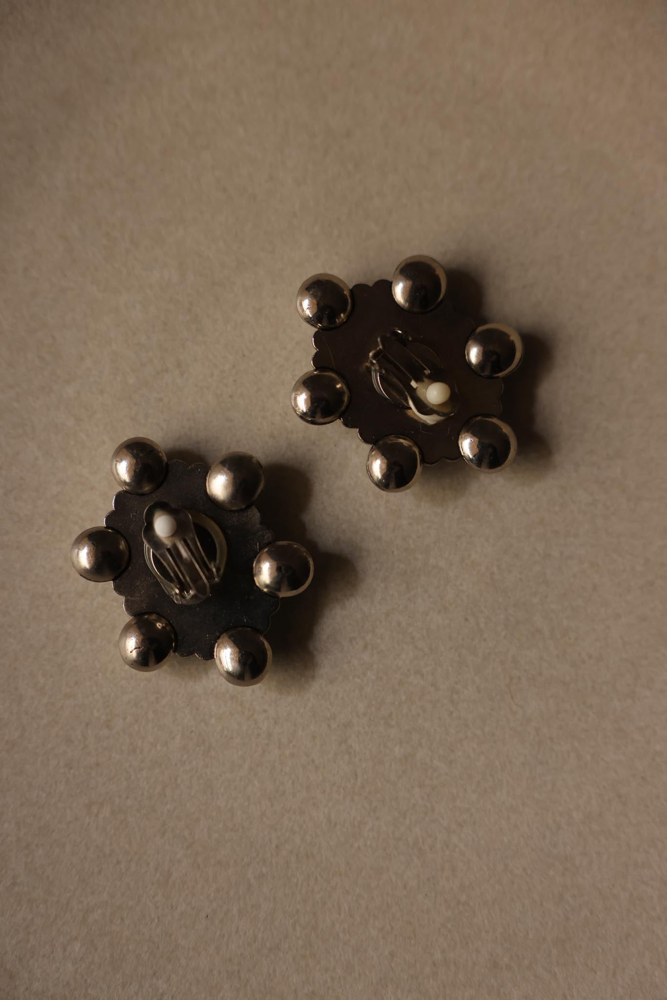Silver Clip-On Earrings with Turquoise Accent|Vintage Baazaar 