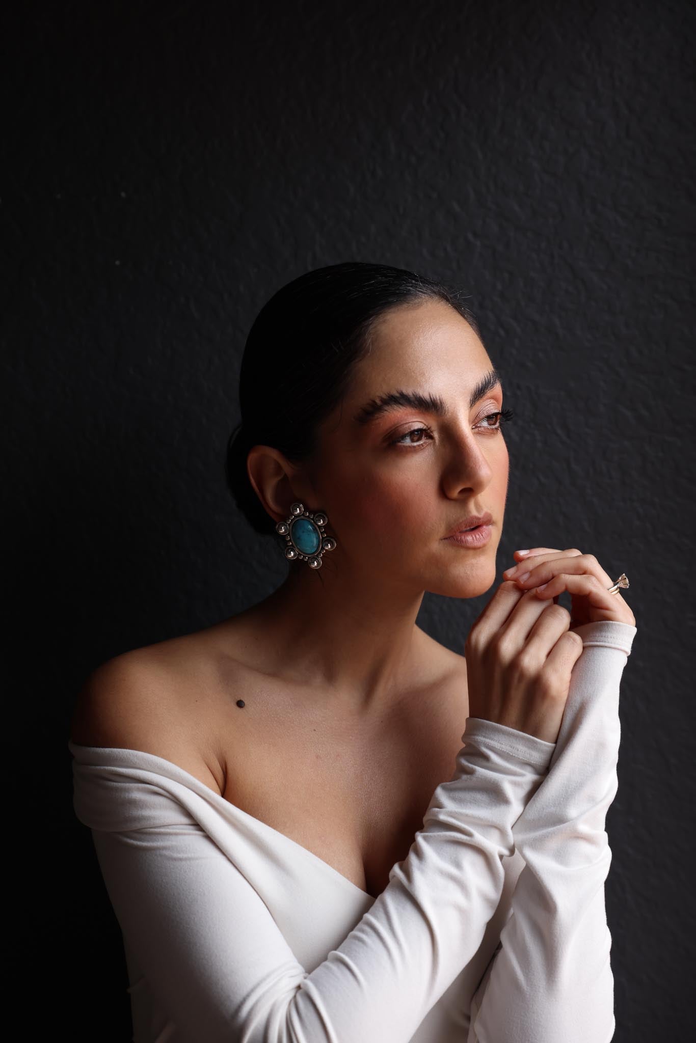 Silver Clip-On Earrings with Turquoise Accent|Vintage Baazaar 