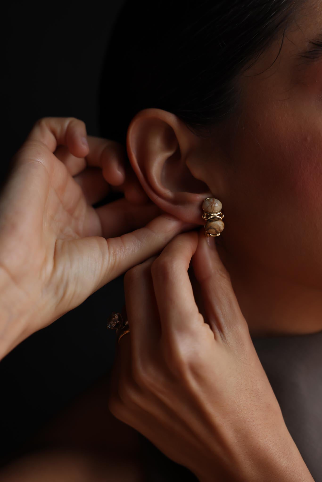 Clip-On Earrings with Natural Stone Accents|Vintage Baazaar 