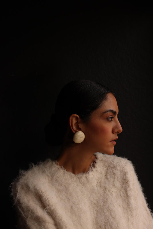 Retro Cream Dome Earrings|Vintage Baazaar 
