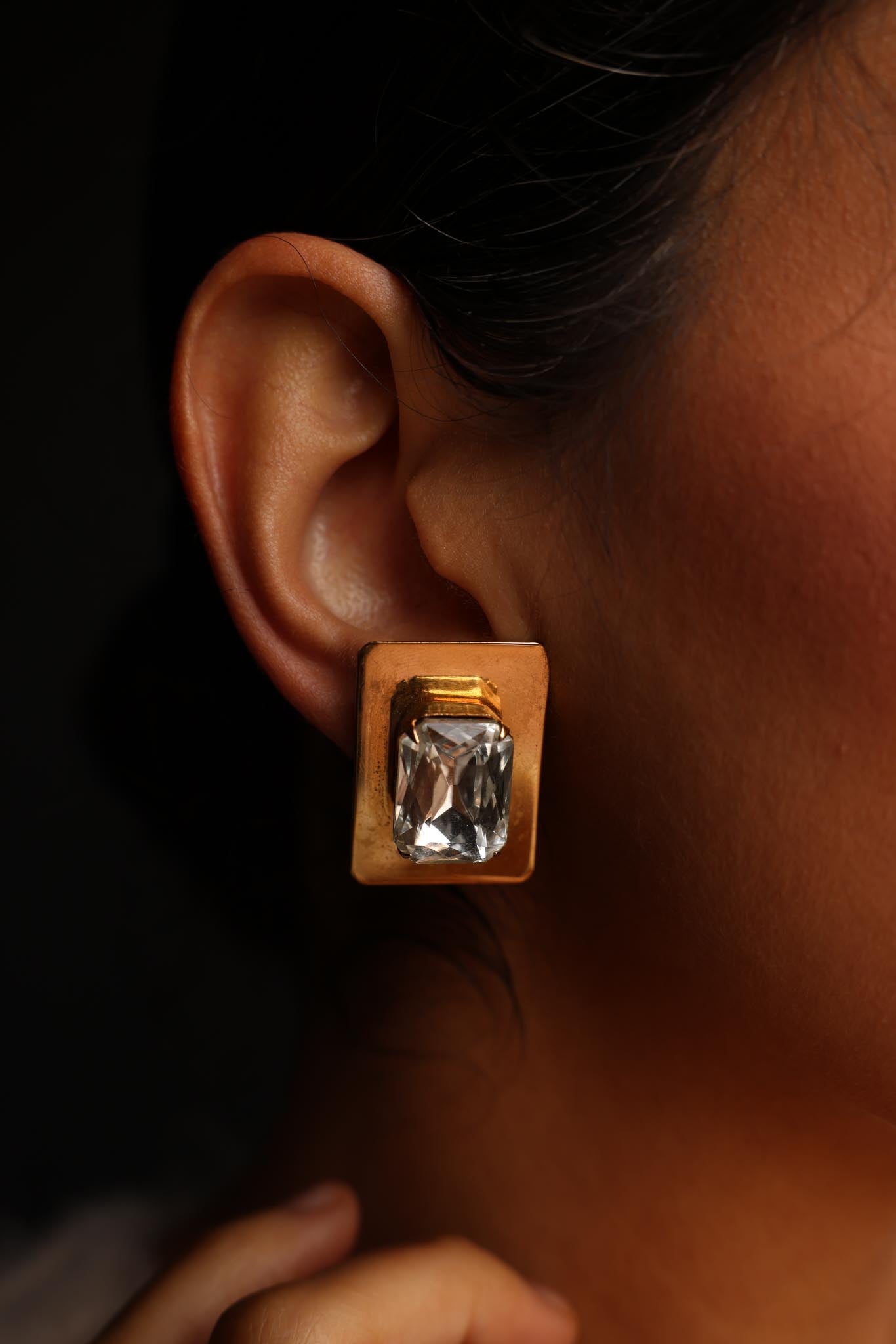 Radiant Gold Crystal Statement Earrings|Vintage Baazaar 