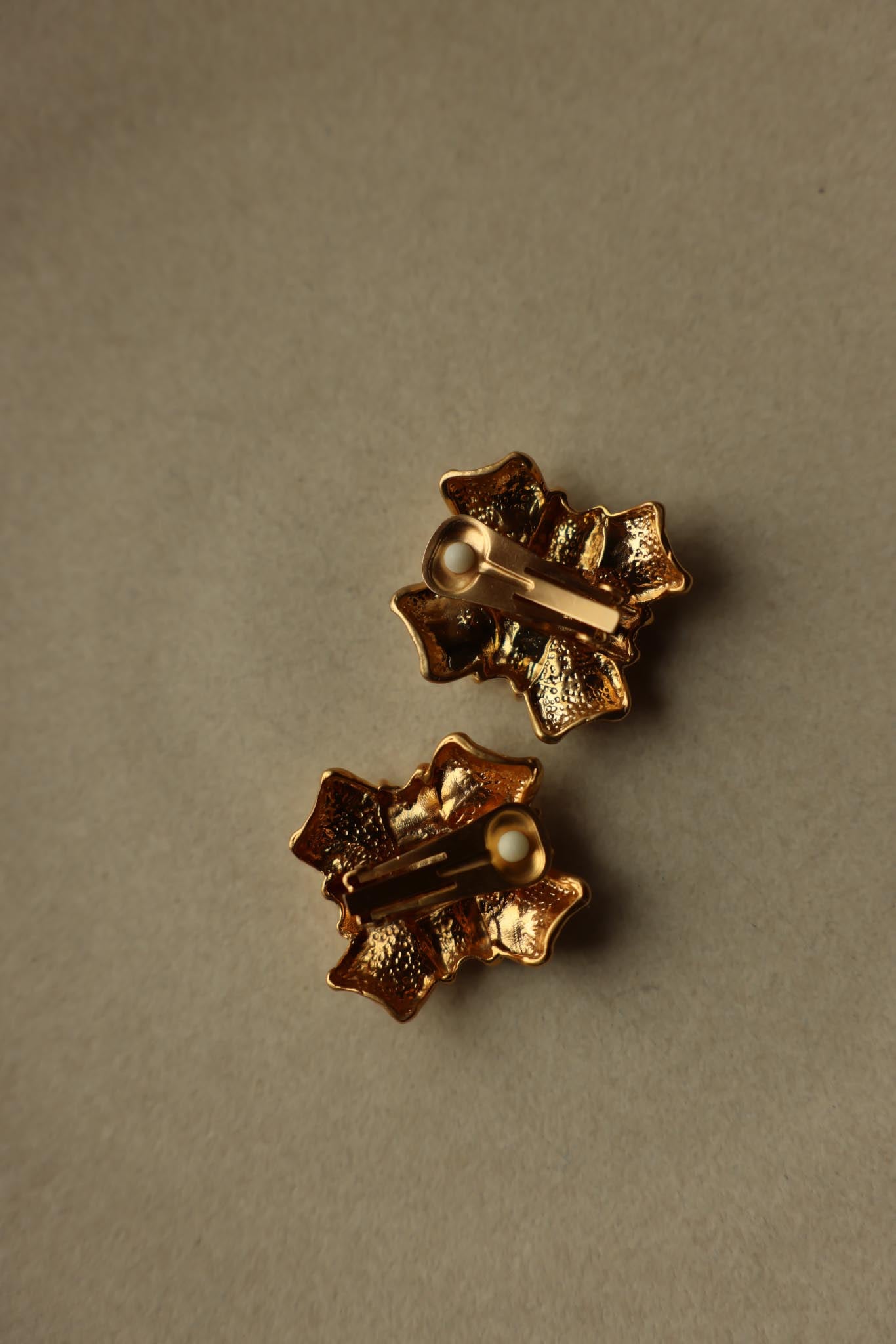Matte And Brushed Gold Sculptural Clip-On Earrings