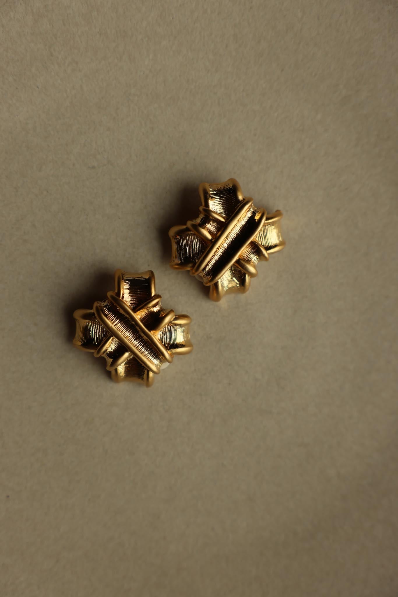 Matte And Brushed Gold Sculptural Clip-On Earrings