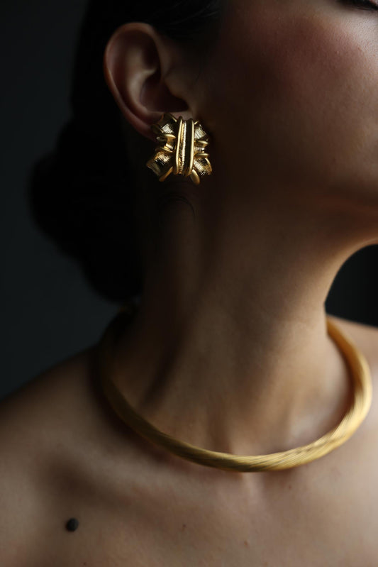 Matte And Brushed Gold Sculptural Clip-On Earrings