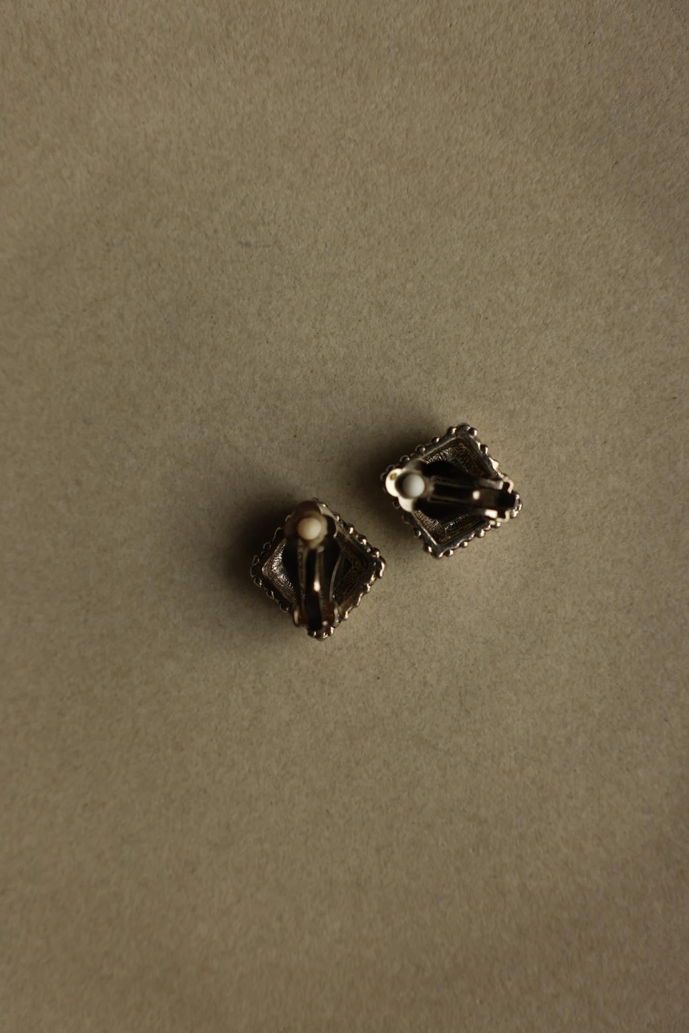Two-Tone Green Cabochon Square Clip-On Earrings