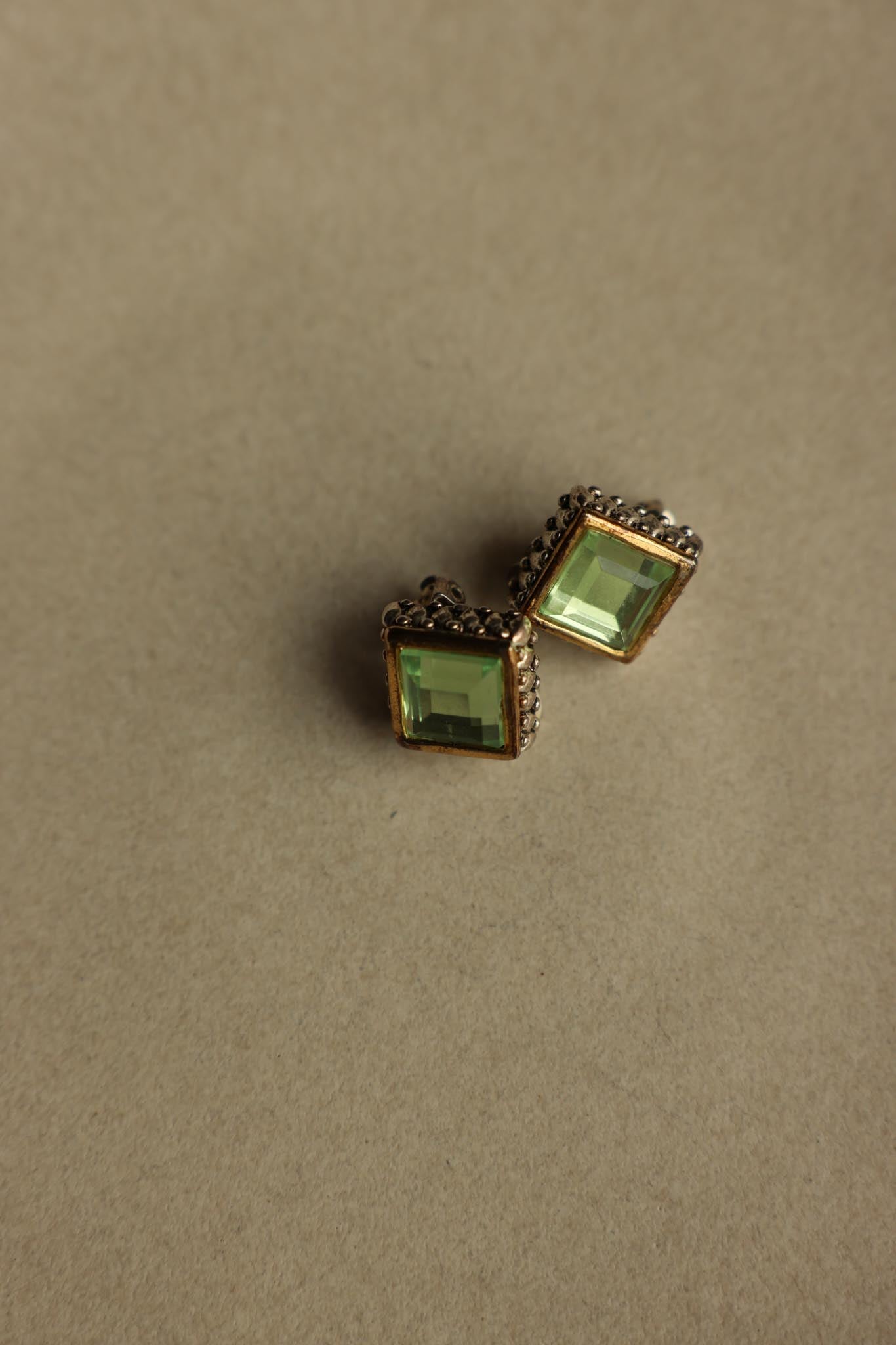Two-Tone Green Cabochon Square Clip-On Earrings