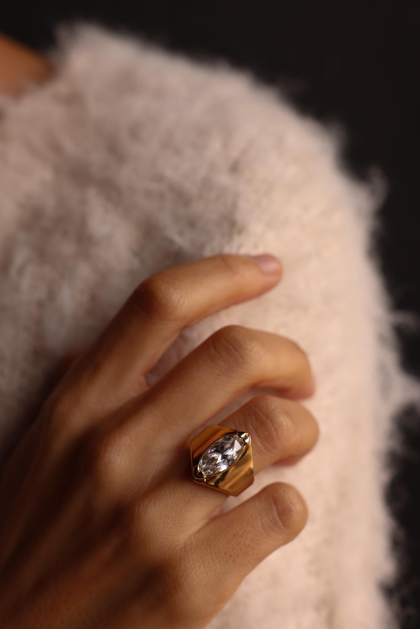 Marquise Crystal Gold Ring|Vintage Baazaar 