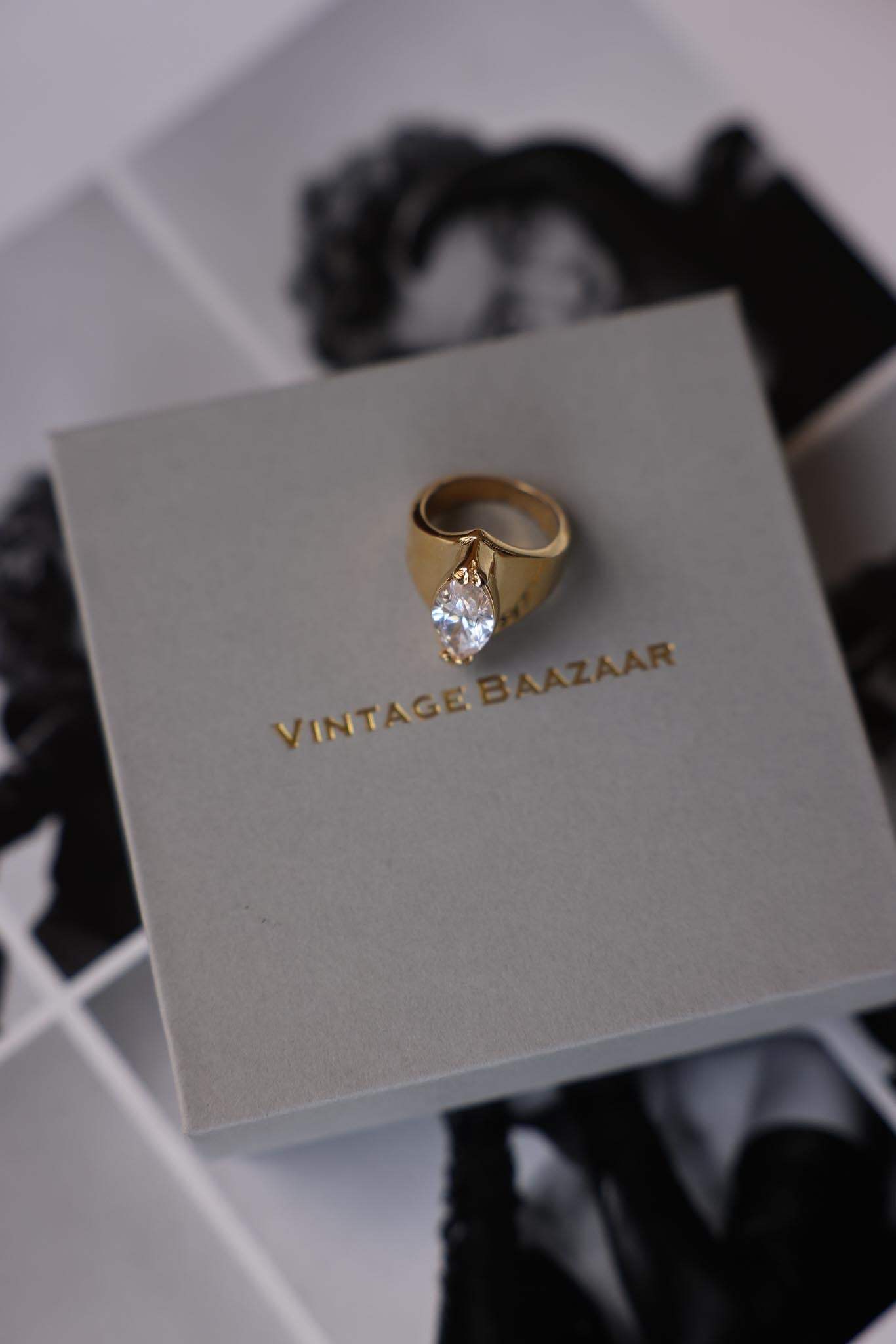 Marquise Crystal Gold Ring|Vintage Baazaar 
